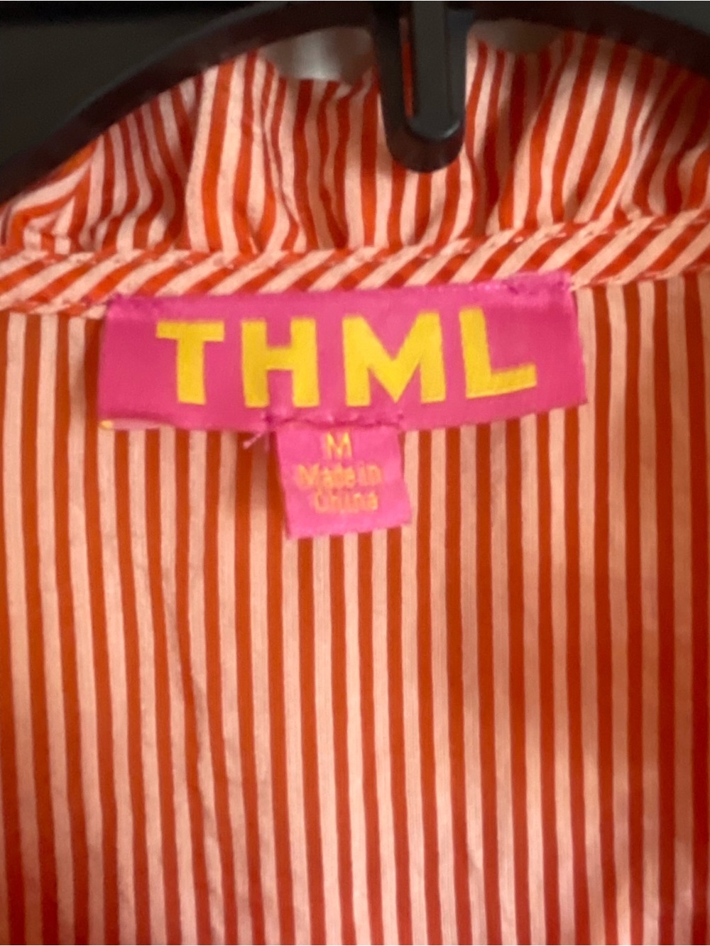 THML Coral and White Striped Ruffle Tie-Front Blouse - Picture 2 of 6